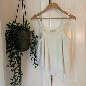 NEW COLLECTION Italian Curve Hem Top with Flower Strap Details | Size M